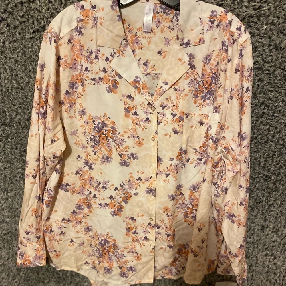 Tranquil &True Blouse Top Long Sleeve Pink Blush Rose Floral new with Tag Size L